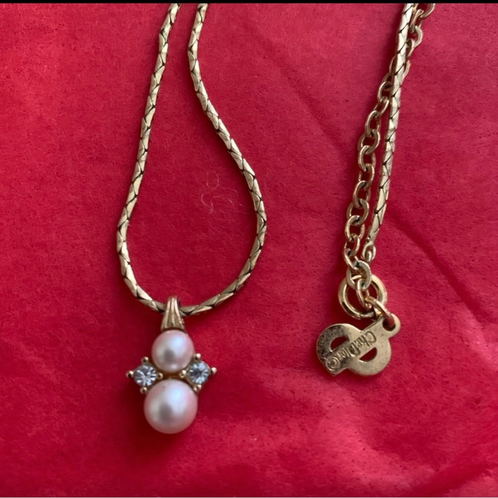 Christian Dior Gold and White Faux Pearl Necklace w/  Intricate Freestyle Design